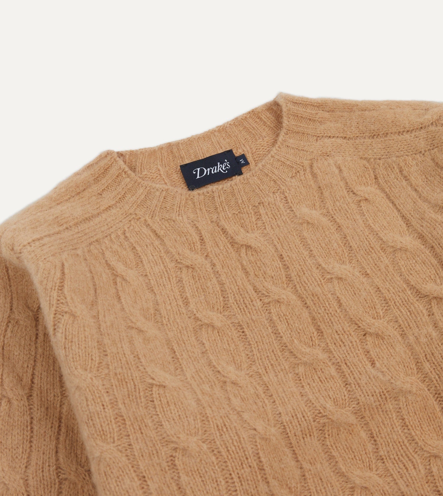 Wheat Brushed Shetland Cable Knit Crew Neck Jumper